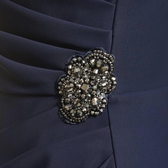 Alex Evenings Women's Slimming Side Ruched Midi Dress W/Cascade, Navy - Size 12 - Picture 2 of 6